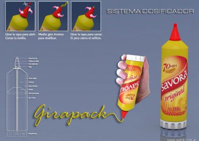 3d render c4d envase para salsas frias girapack tecnico