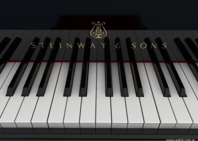 3d render c4d piano steinway detalle logo y teclado