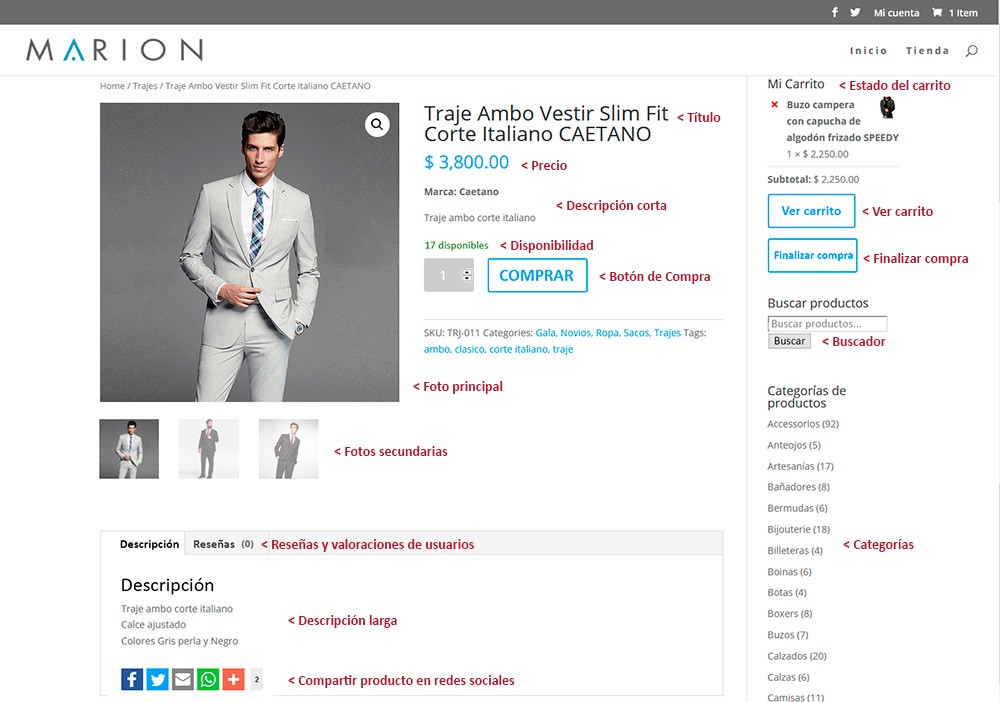 Detalle de pagina de compra de productos en tienda