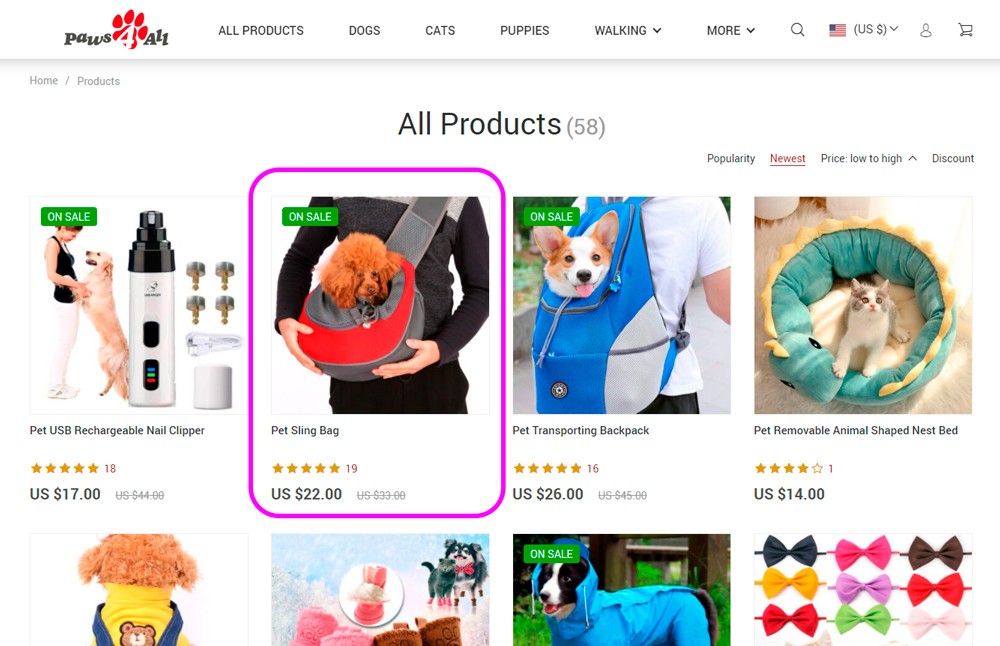 produto en catalogo de tienda