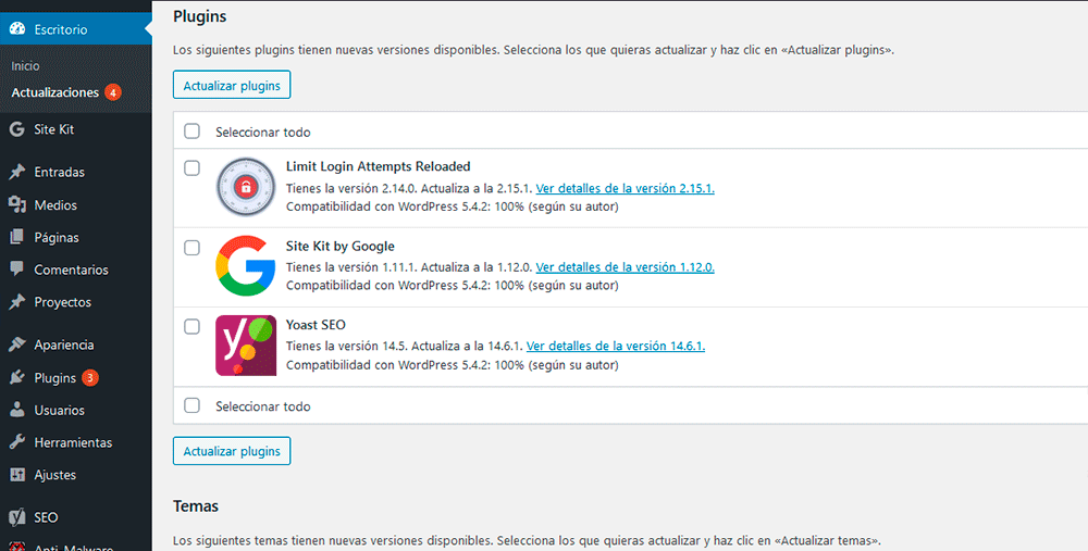 actualizaciones de wp actualizaciones de wp
